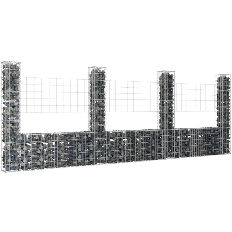 Inlife Panier de gabion en forme de u avec 4 poteaux Fer 380x20x150 cm