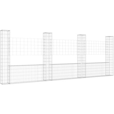 Panier de gabion en forme de U avec 4 poteaux Fer 380x20x150 cm