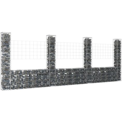 Panier de Gabion en Forme de U avec 8 Poteaux Fer Jardin Multi-taille vidaXL