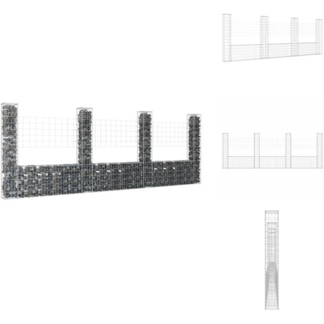 Panier de gabion en forme de U avec 4 poteaux Fer 380x20x150 cm - Paniers De Gabion - Cloture Decorative - Clotures Metalliques - Murs De Souteneur - Mur De Gabion