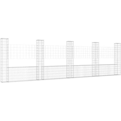 Panier de gabion en forme de U avec 5 poteaux Fer 500x20x150 cm
