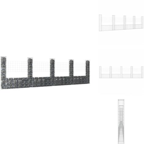 Panier de gabion en forme de U avec 5 poteaux Fer 500x20x150 cm - Panneau De Cloture - Mur De Soutènement - Gabion - Clôture Decorative - Clôture Metallique