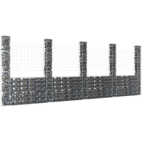 Panier de gabion en forme de U avec 5 poteaux Fer 500x20x200 cm