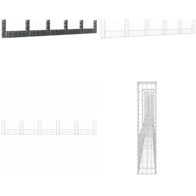 Panier de gabion en forme de u avec 6 poteaux Fer 620x20x100 cm - Panneau De Cloture - Gabion - Clôture Jardin - Mur De Soutènement - Décoration
