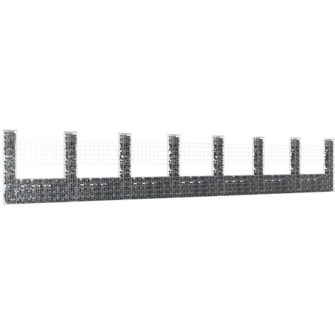 Panier de gabion en forme de U avec 8 poteaux Fer 860x20x150 cm