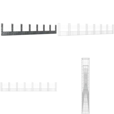 Panier de gabion en forme de U avec 8 poteaux Fer 860x20x150 cm - Panneau De Cloture - Clôture Rigide - Mur De Soutènement - Gabion - Jardinerie - Home & Living