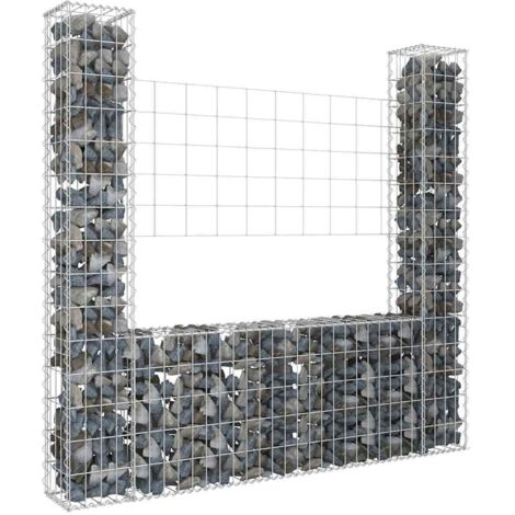 Panier de gabion-Jardinière à gabion en forme de U avec 2 poteaux Fer 140x20x150 cm