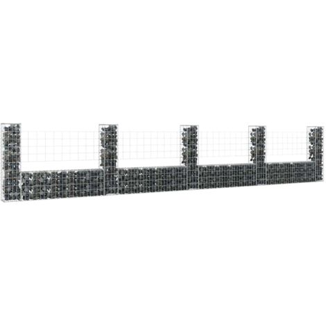 Panier de gabion-Jardinière à gabion en forme de U avec 5 poteaux Fer 500x20x100 cm