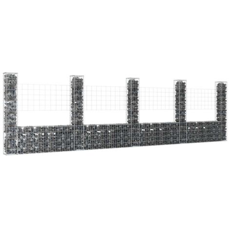 Panier de gabion  Jardiniere Mur en gabion  Clôture de gabion en forme de U avec 5 poteaux Fer 500x20x150 cm KOL8296