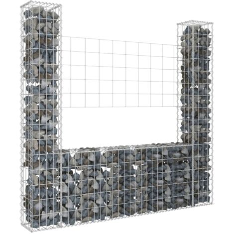 Panier de gabion Mur en gabion  Clôture de gabion en forme de U avec 2 poteaux Fer 140x20x150 cm 85804
