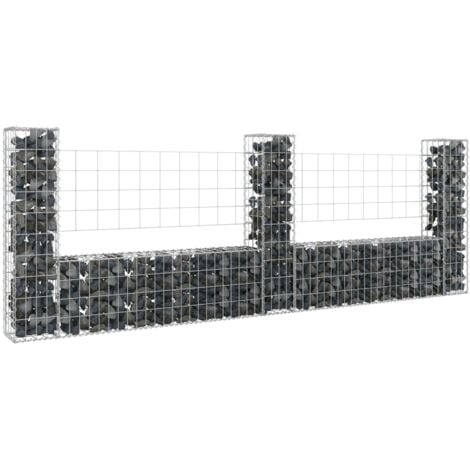 Panier de gabion Mur en gabion  Clôture de gabion en forme de U avec 3 poteaux Fer 260x20x100 cm 45787