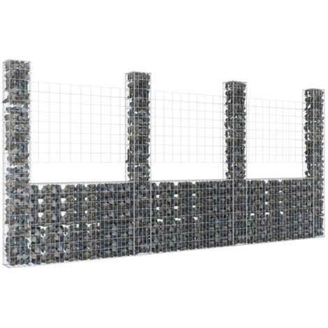 Panier de gabion Mur en gabion  Clôture de gabion en forme de U avec 4 poteaux Fer 380x20x200 cm 44272