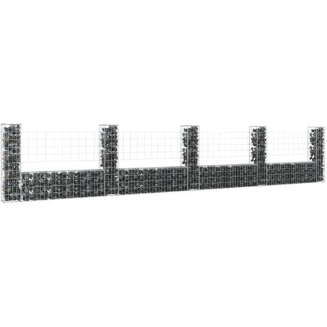 Panier de gabion Mur en gabion  Clôture de gabion en forme de U avec 5 poteaux Fer 500x20x100 cm 30678
