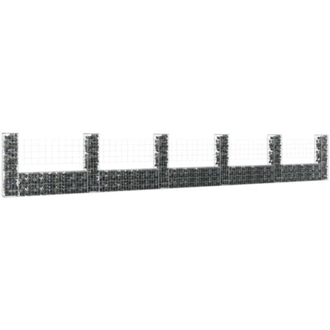 Panier de gabion Mur en gabion  Clôture de gabion en forme de U avec 6 poteaux Fer 620x20x100 cm 79843