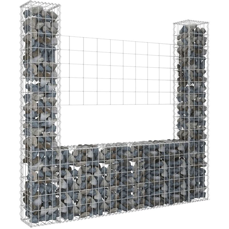 Panier de gabion Mur en gabion Clôture de gabion en forme de u avec 2 poteaux Fer 140x20x150 cm 85804