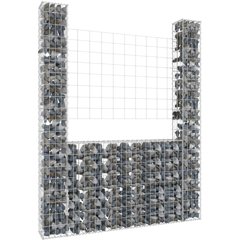 Panier de gabion Mur en gabion Clôture de gabion en forme de u avec 2 poteaux Fer 140x20x200 cm 71494