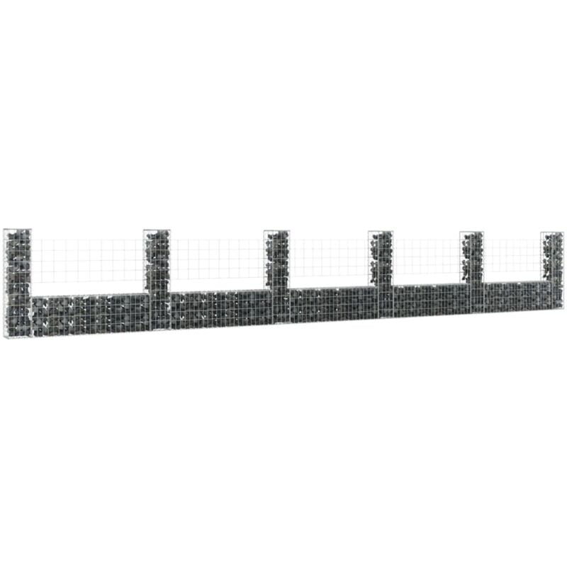 Maisonchic - Panier de gabion Mur en gabion Clôture de gabion en forme de u avec 6 poteaux Fer 620x20x100 cm 79843