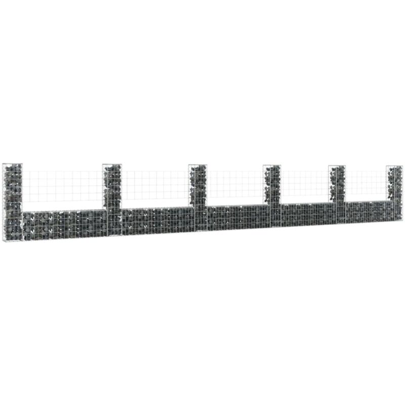Panier de gabion Mur en gabion Clôture de gabion en forme de u avec 6 poteaux Fer 620x20x100 cm 79843