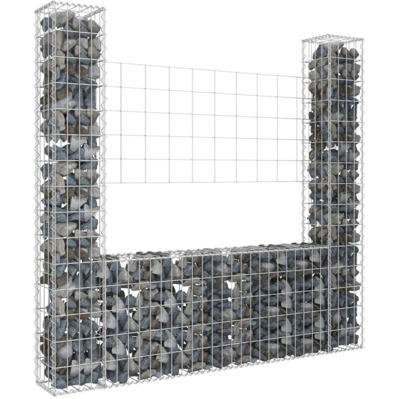 Design In - Panier de gabion,Mur en gabion en forme de u avec 2 poteaux Fer 140x20x150 cm CFW71650