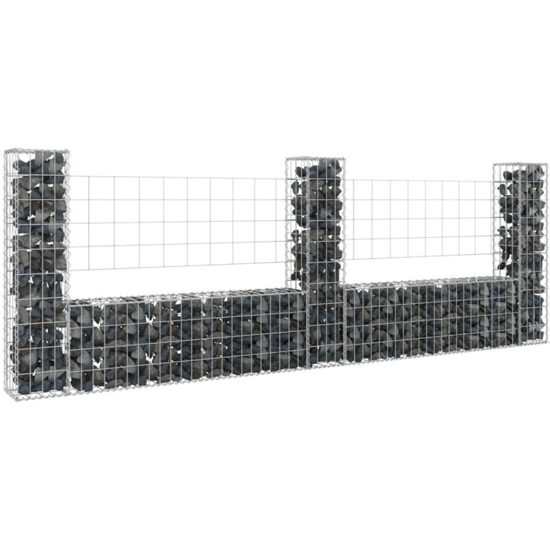 Panier de gabion,Mur en gabion en forme de u avec 3 poteaux Fer 260x20x100 cm CFW48274