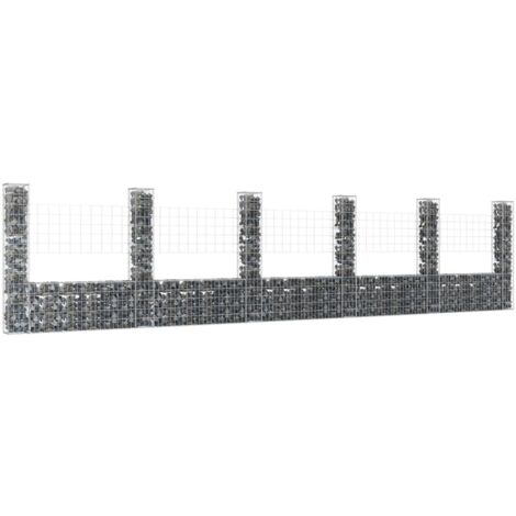 Panier de gabion，Mur en gabion en forme de U avec 6 poteaux Fer 620x20x150 cm CFW72292