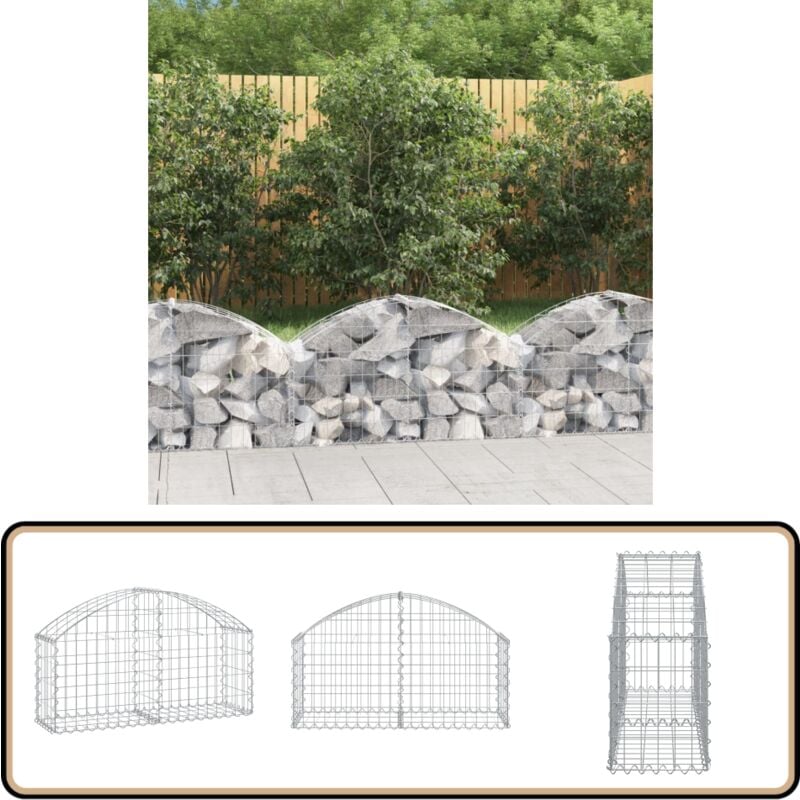 Panier de gabions arqué 100x30x40/60 cm Fer galvanisé - Paniers De Gabions - Mur De Gabions - Clôture De Jardin - Décoration Jardin - Barrieres Jardin