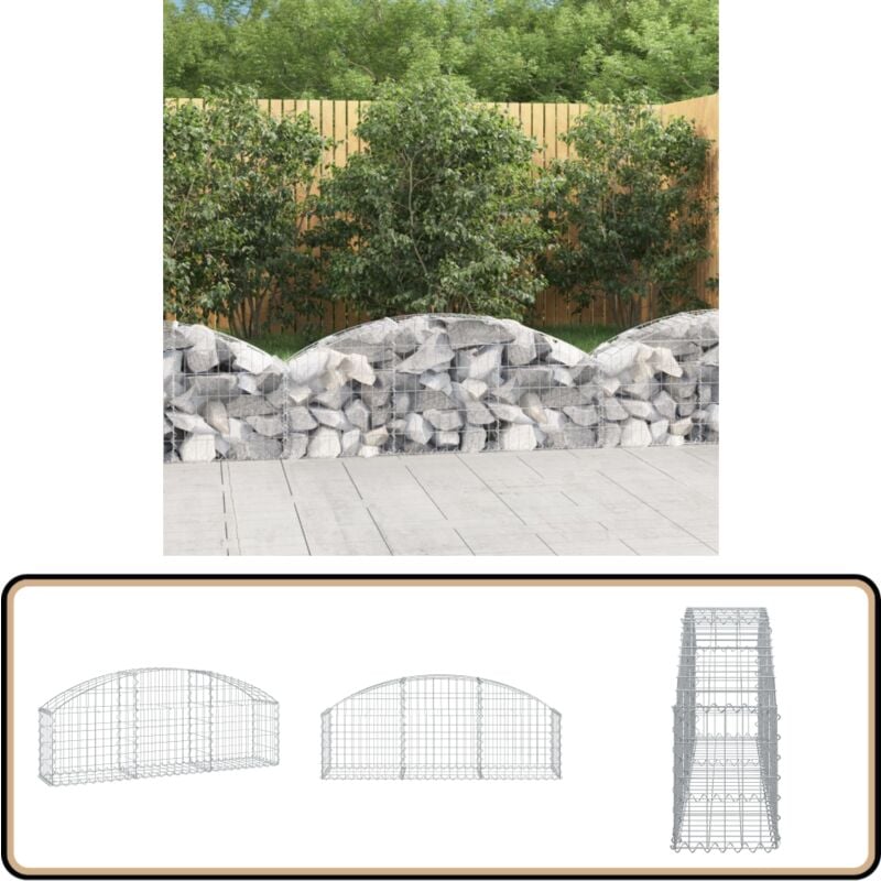 Panier de gabions arqué 150x30x40/60 cm Fer galvanisé - Paniers De Gabions - Mur De Gabions - Clôture De Jardin - Décoration Jardin - Barrieres Jardin