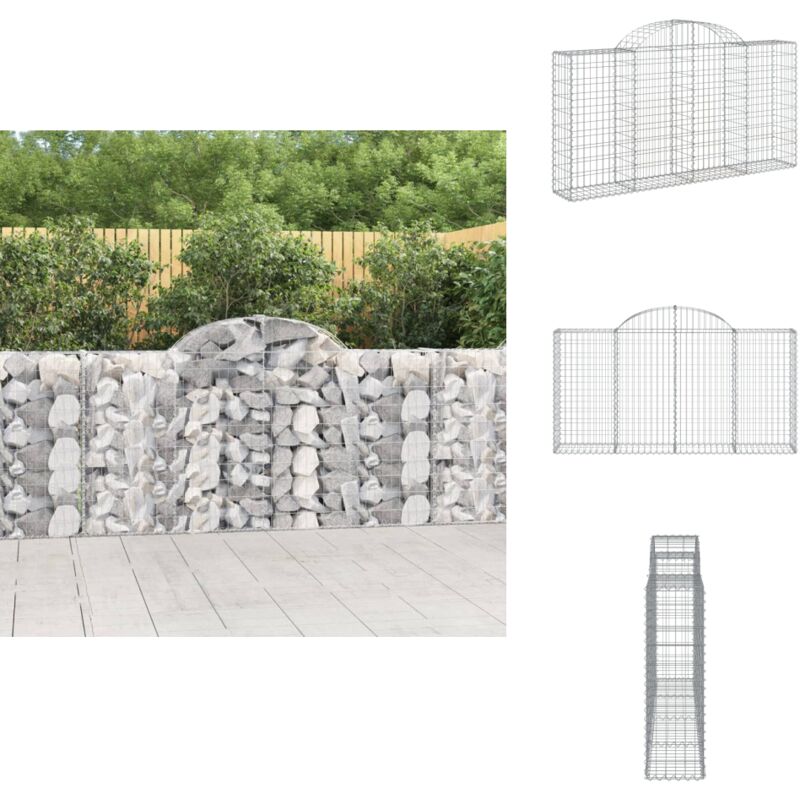 Panier de gabions arqué 200x30x100/120 cm Fer galvanisé - Paniers De Gabions - Mur De Gabions - Clôture De Jardin - Décoration Extérieure - Barrieres