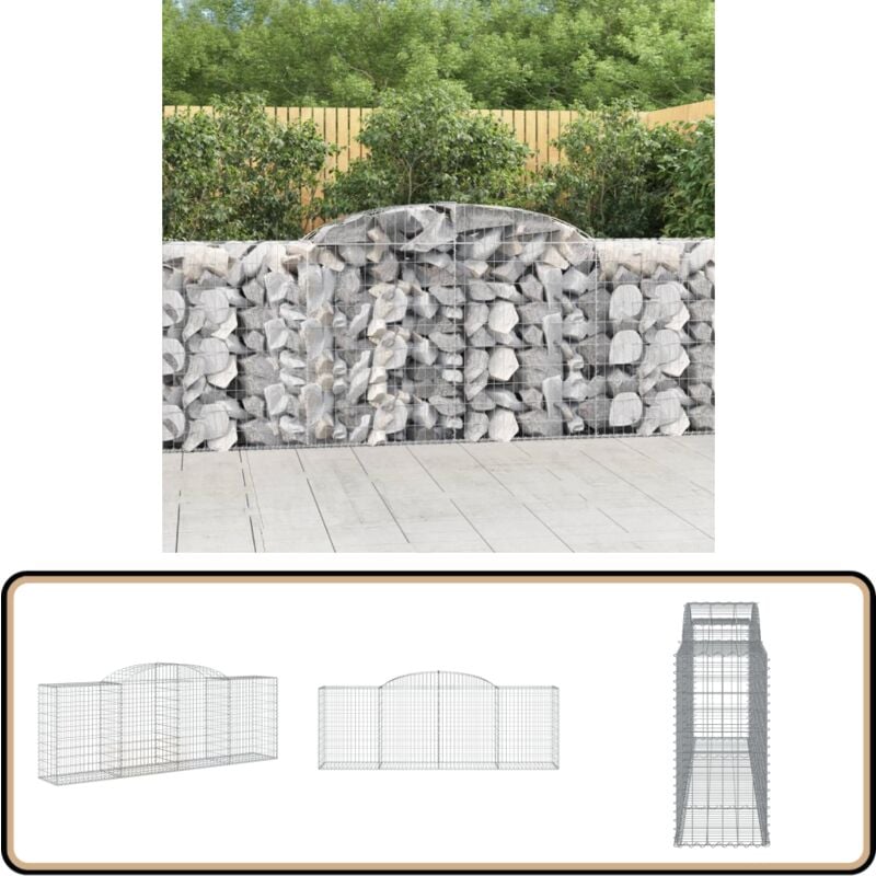Panier de gabions arqué 300x50x100/120 cm Fer galvanisé - Paniers De Gabions - Mur De Gabion - Clôture De Jardin - Décoration Extérieure - Barrieres