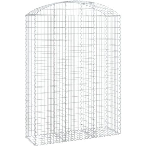 Panier de gabions clôture cage mur de soutènement arqué 150 x 50 x 200/220 cm fer galvanisé Argent