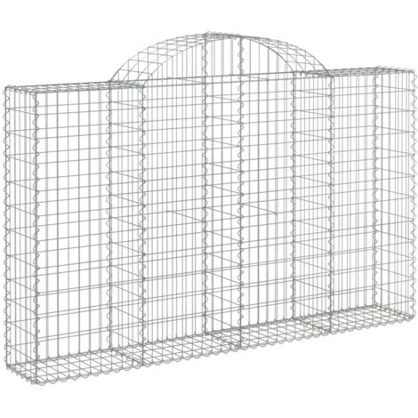 Panier de gabions clôture cage mur de soutènement arqué 200 x 30 x 120/140 cm fer galvanisé Argent