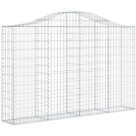 Panier de gabions clôture cage mur de soutènement arqué 200 x 30 x 120/140 cm fer galvanisé Argent