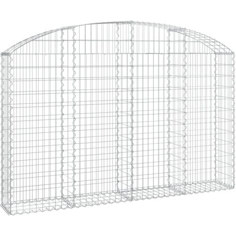 Panier de gabions clôture cage mur de soutènement arqué 200 x 30 x 120/140 cm fer galvanisé Argent