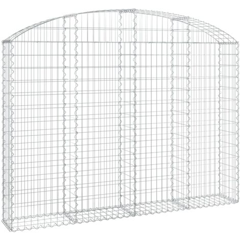 Panier de gabions clôture cage mur de soutènement arqué 200 x 30 x 140/160 cm fer galvanisé Argent