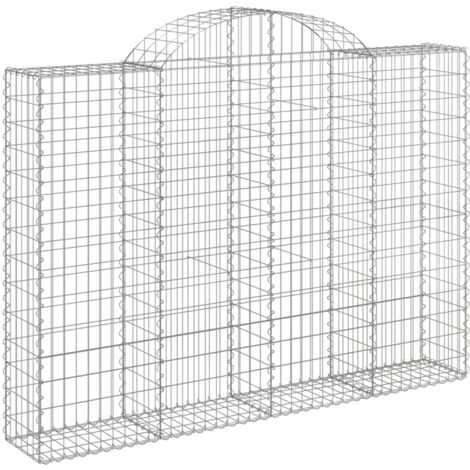Panier de gabions clôture cage mur de soutènement arqué 200 x 30 x 140/160 cm fer galvanisé Argent