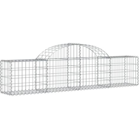 Panier de gabions clôture cage mur de soutènement arqué 200 x 30 x 40/60 cm fer galvanisé Argent