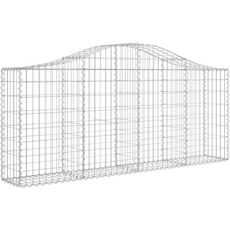 Panier de gabions clôture cage mur de soutènement arqué 200 x 30 x 80/100 cm fer galvanisé Argent