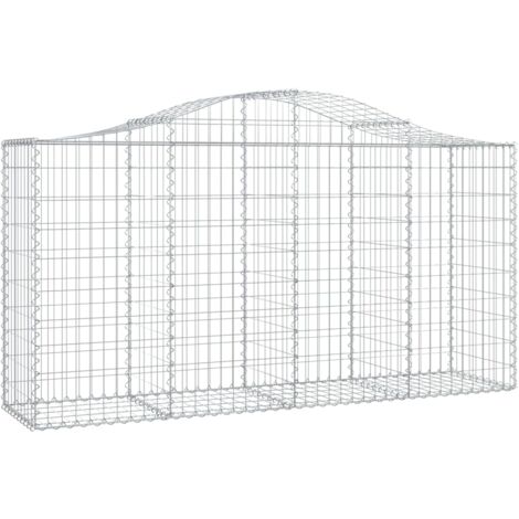Panier de gabions clôture cage mur de soutènement arqué 200 x 50 x 100/120 cm fer galvanisé Argent