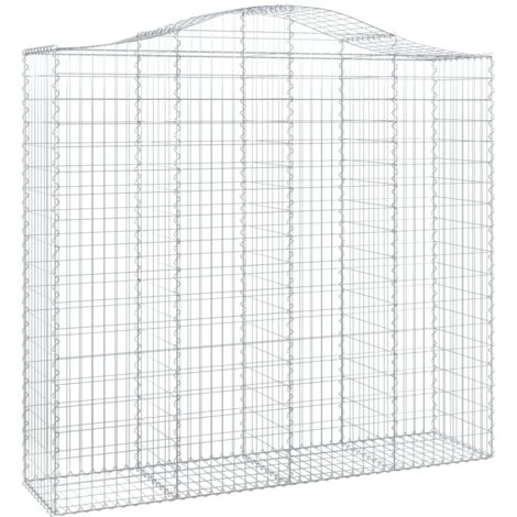 Panier de gabions clôture cage mur de soutènement arqué 200 x 50 x 180/200 cm fer galvanisé Argent