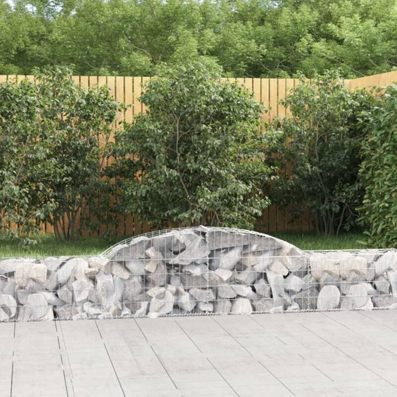 Panier de gabions clôture cage mur de soutènement arqué 300 x 30 x 40/60 cm fer galvanisé Argent