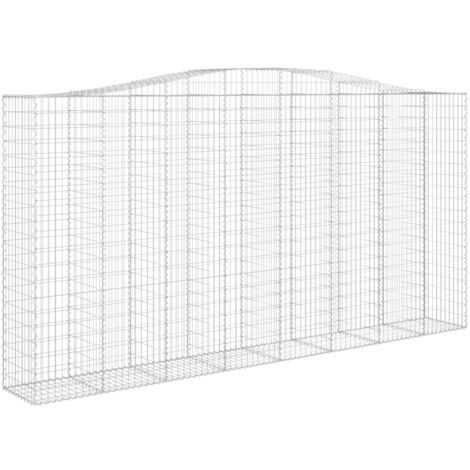 Panier de gabions clôture cage mur de soutènement arqué 400 x 50 x 200/220 cm fer galvanisé Argent