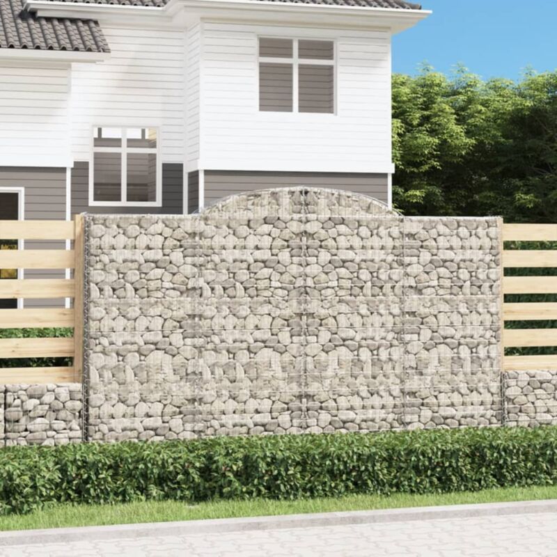 Panier de gabions Mur en gabion Clôture de gabion arqué 300x30x180/200 cm Fer galvanisé 58050