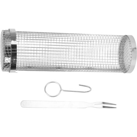 Panier de grillade cylindrique en acier inoxydable pour barbecue - Filet roulant avec crochet fourchette, 20cm