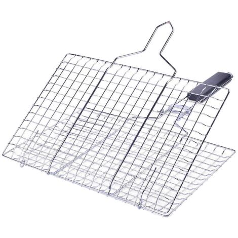 Panier de Grillade en Maille Métallique avec Poignée Amovible pour Barbecue Camping Sausages