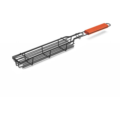 Panier de grillage pour camping et BBQ, outil de grill charbon, manche en bois, accessoires de rôtissage de viande