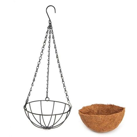 Panier de jardinière suspendu en coquille de noix de coco, porte-pots de fleurs, chane en fer, décoration de jardin de maison,14 inches