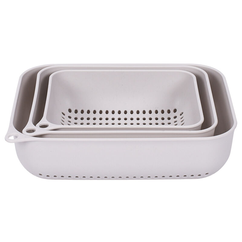 Panier de lavage de légumes en plastique, panier de vidange rectangulaire de cuisine, filtre à eau, panier de stockage de fruits creux,(3PCS)