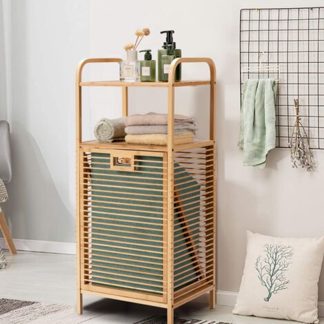 Panier de Linge avec Corbeille Inclinable et Amovible 2 Etagères Structure en Bambou 40,5 x 33 x 95,5 cm CW3935 DESIGN IN