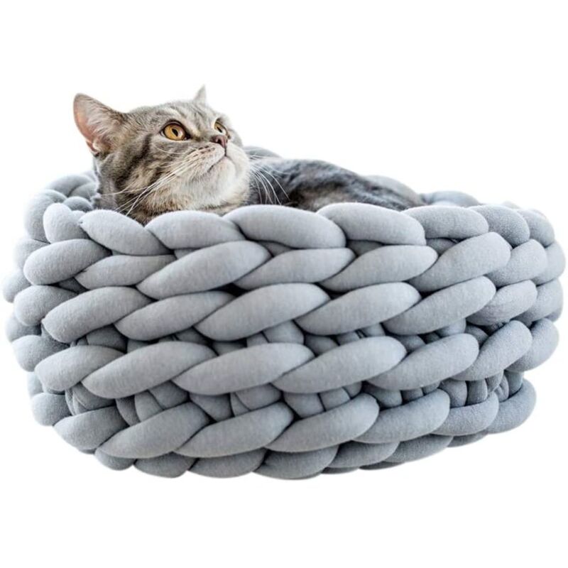 Panier de lit pour chat, nid tricoté à la main, sac de couchage pour animaux de compagnie, laine épaisse, donut rond, lit pour animaux de compagnie