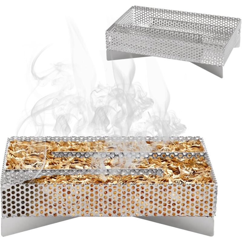 Panier de maille fumé en acier inoxydable, grille de combustion de maille poinçonnée de copeaux de bois fruitier, rectangulaire